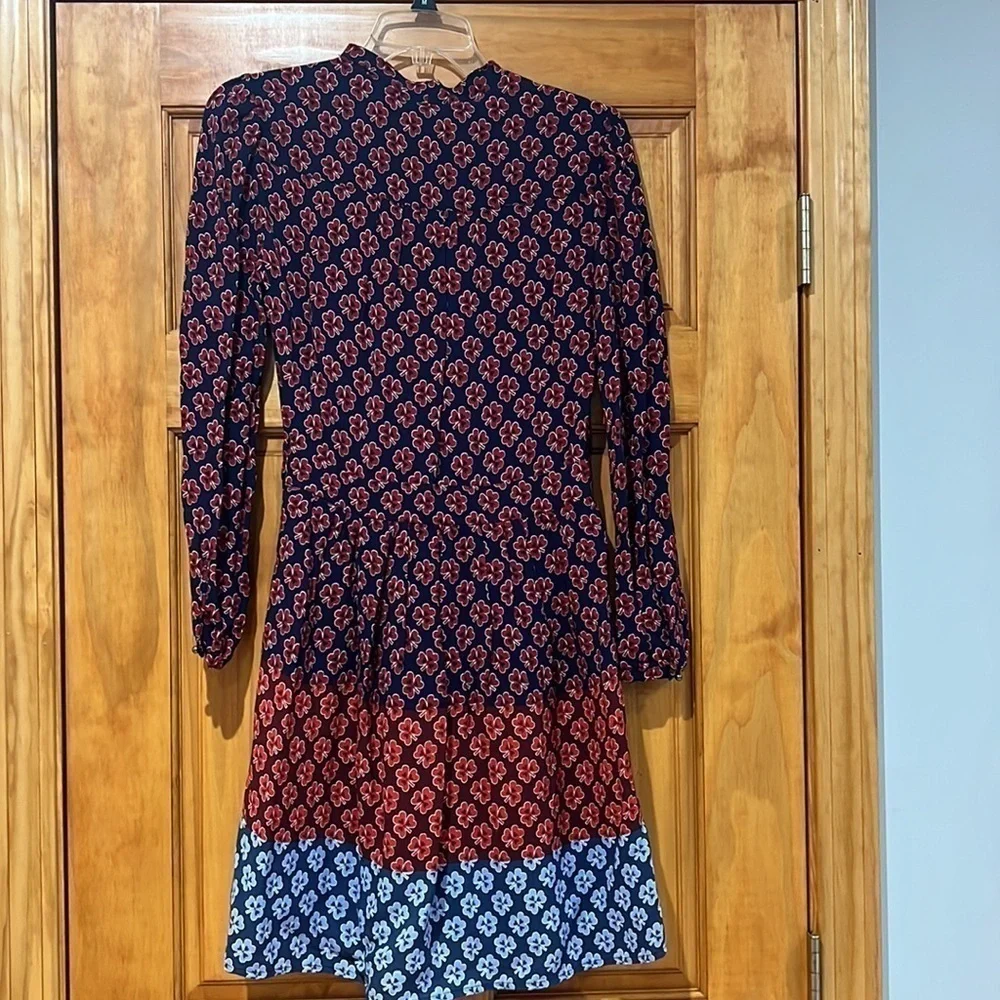 Gap Color Block Tie Neck Dress Blue and Red Size 2 - Picture 4 of 7